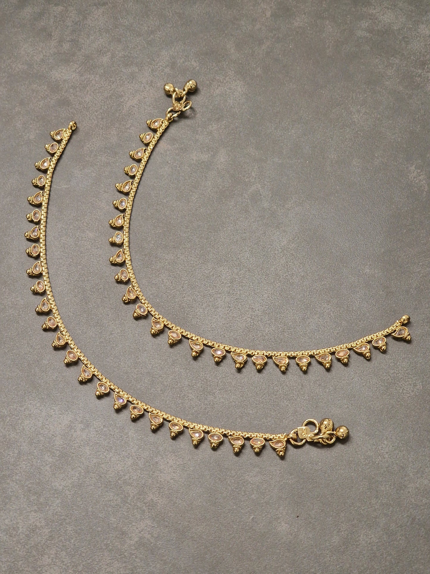 Gold Oval Stone Anklets