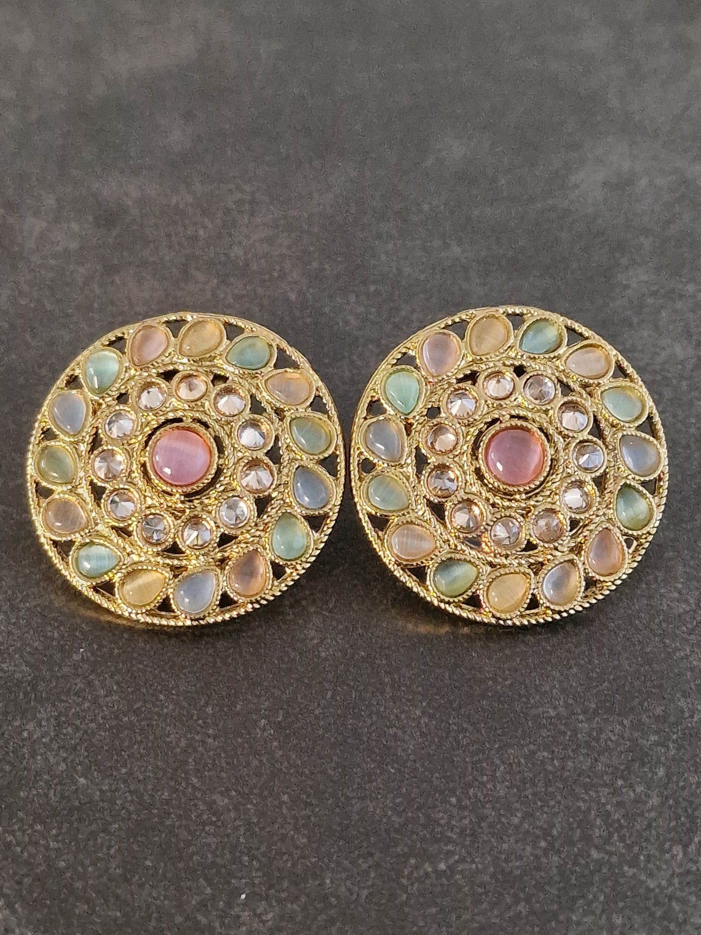 Round Multi-Colour Polki Studs