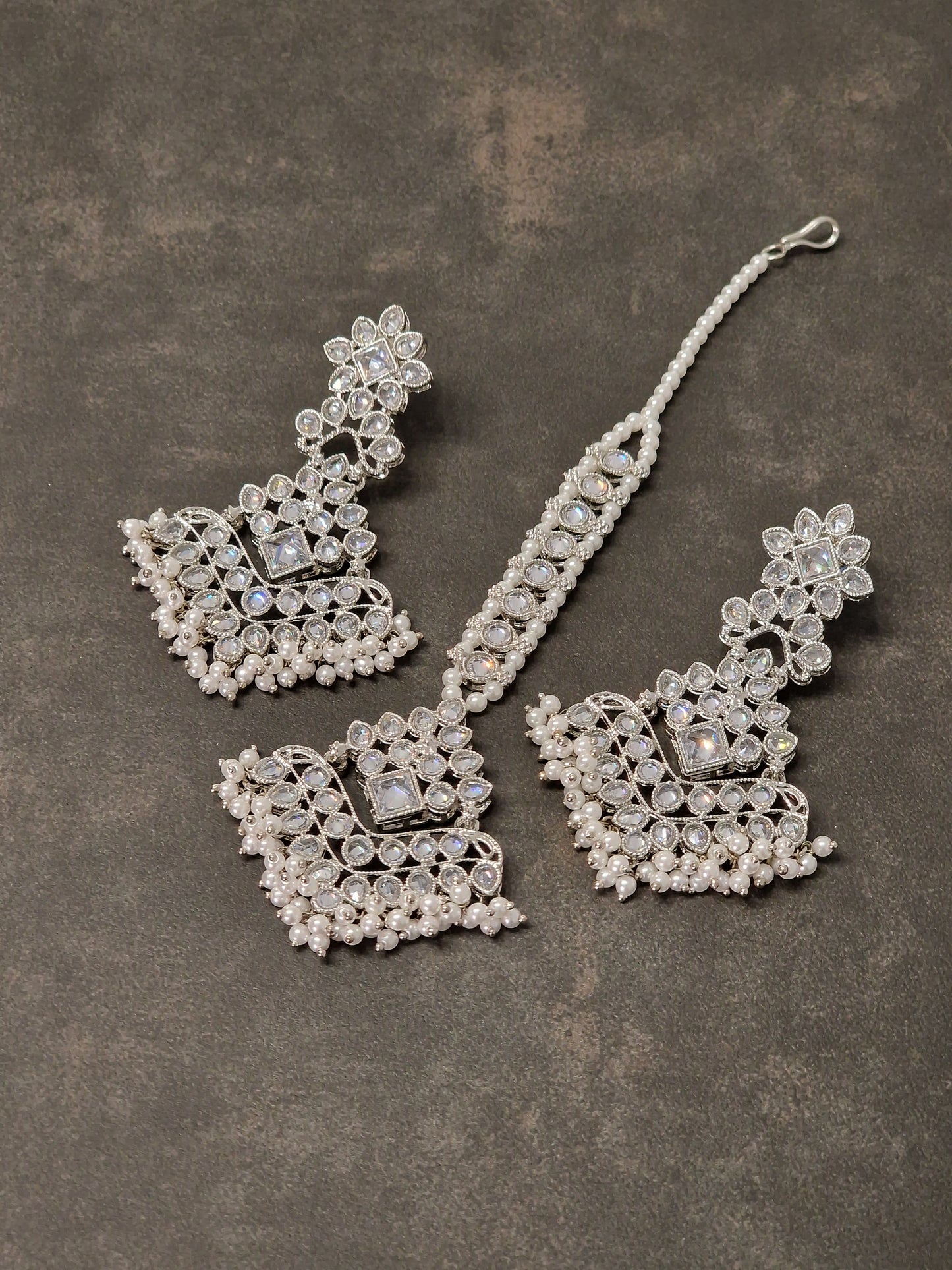 Polki Earring & Tikka Set - Available in various colours