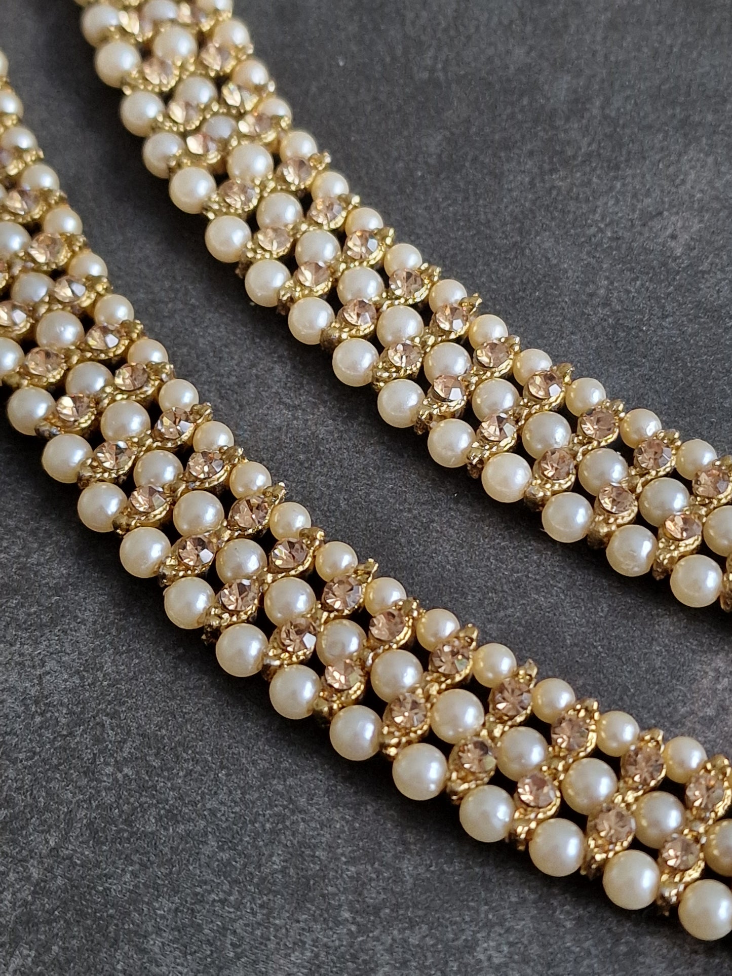 Soft white pearl and gold stone anklets