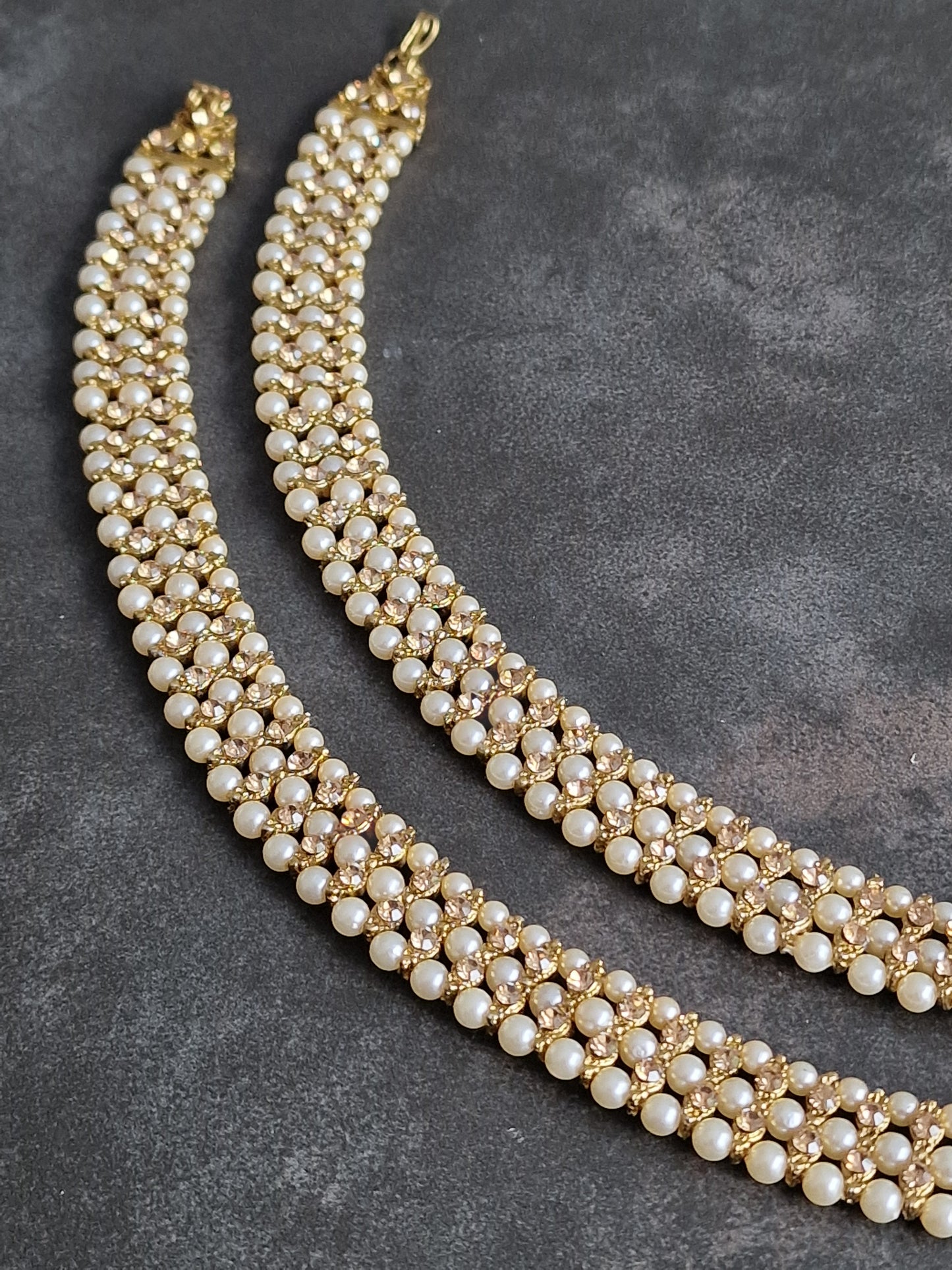 Soft white pearl and gold stone anklets