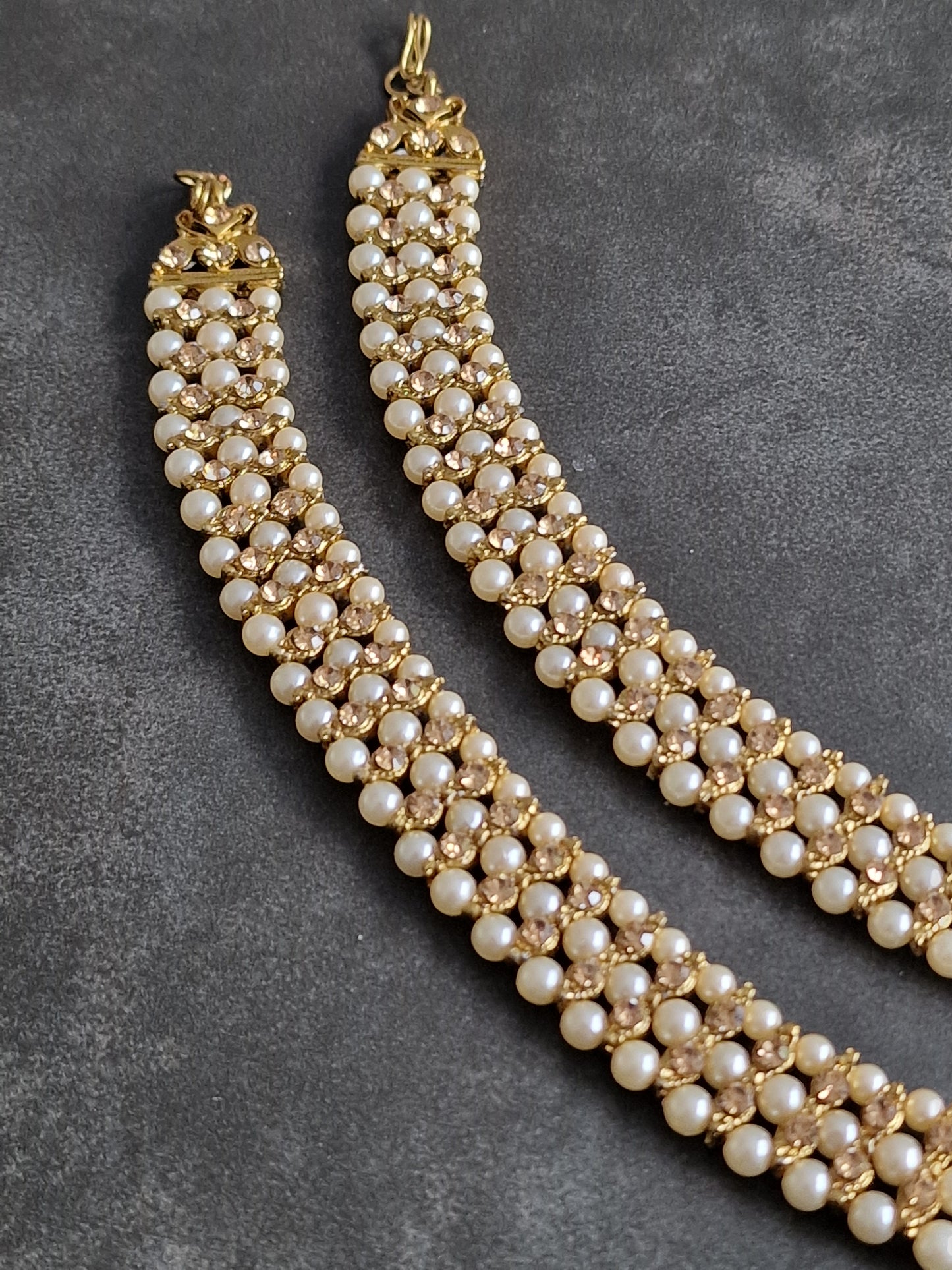 Soft white pearl and gold stone anklets