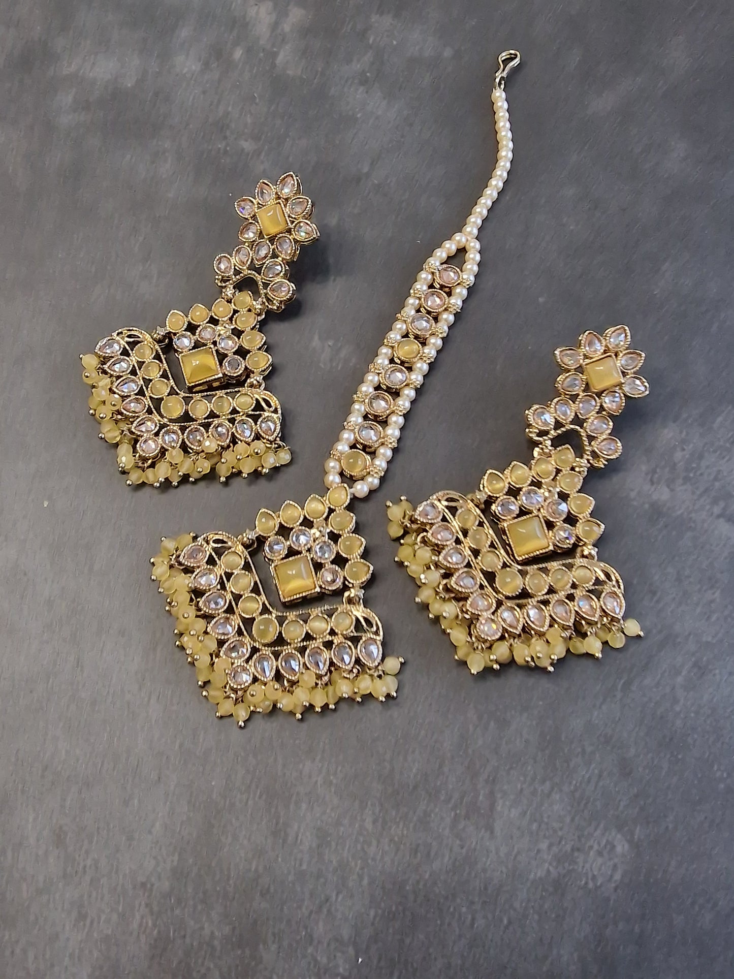Polki Earring & Tikka Set - Available in various colours