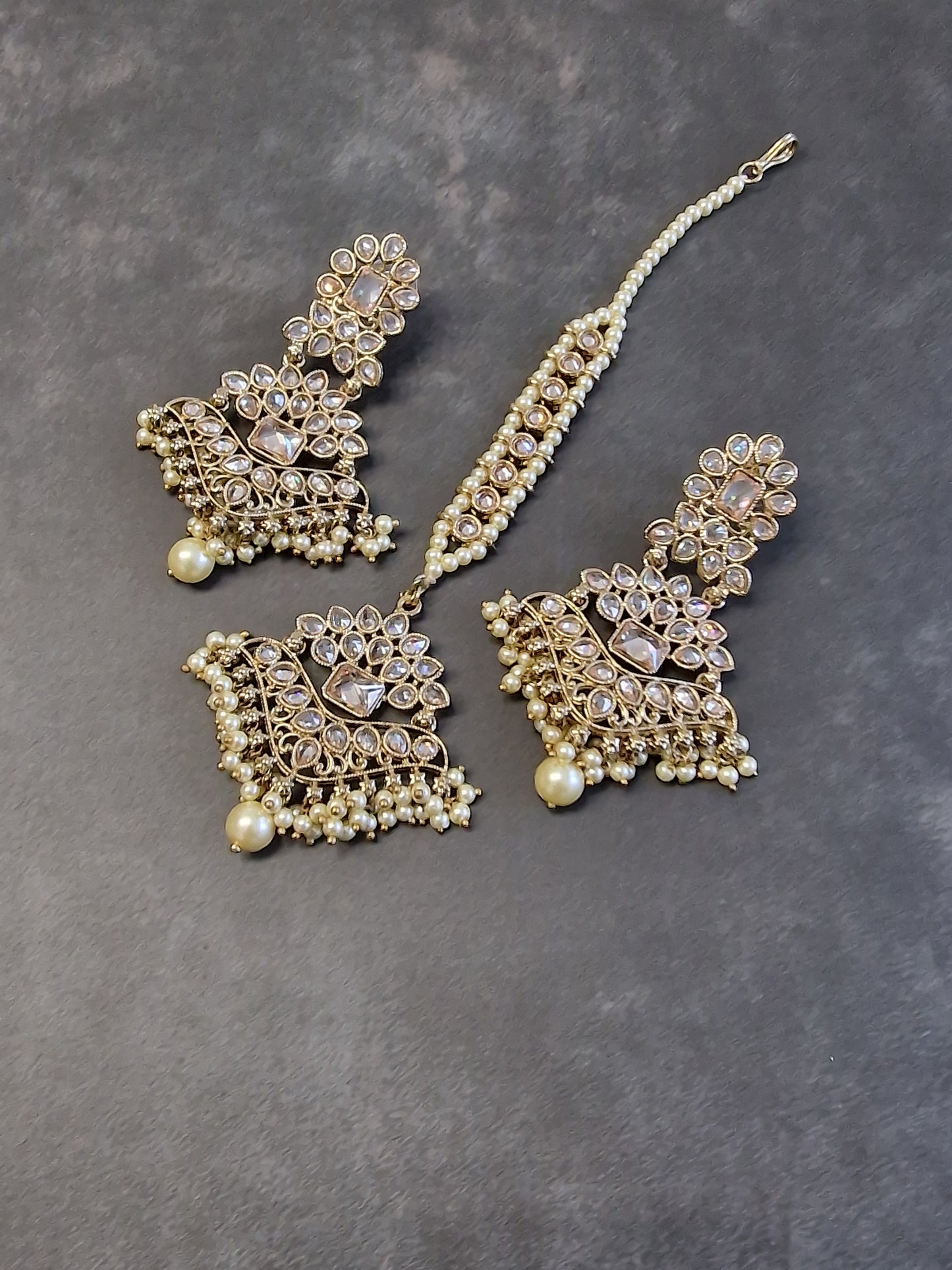 Polki Earring & Tikka Set - Available in various colours