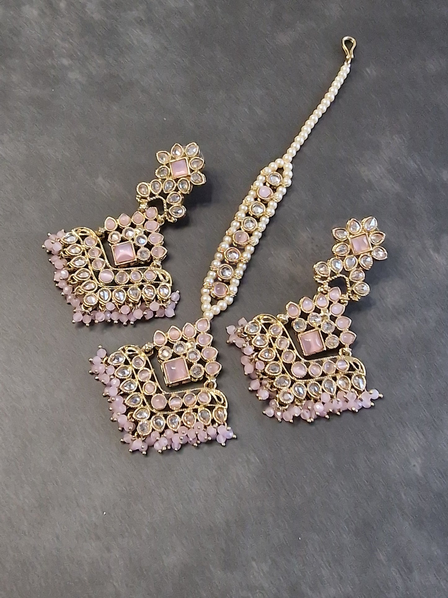 Polki Earring & Tikka Set - Available in various colours