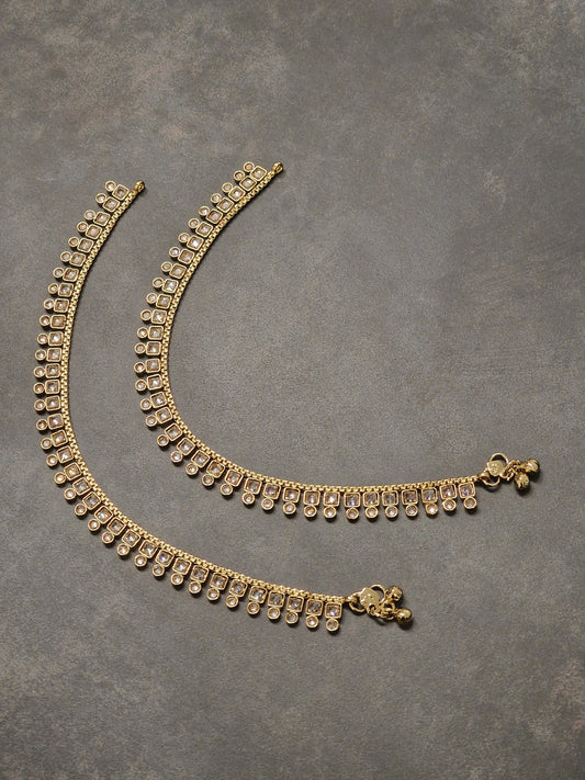 Gold Square & Round Stone Anklets