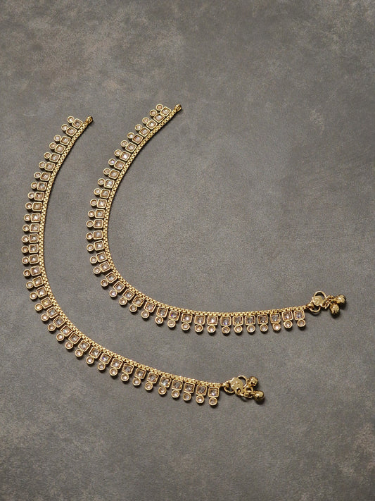 Gold Square Stone Anklets