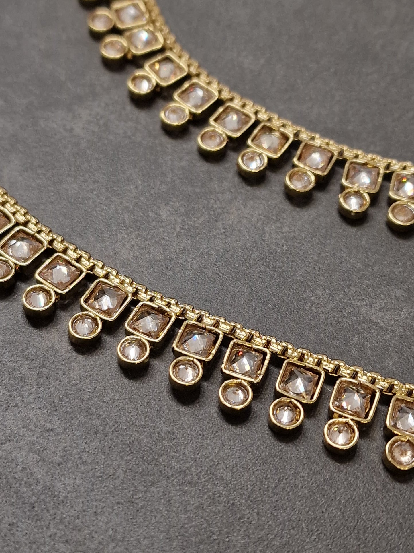 Gold Square & Round Stone Anklets