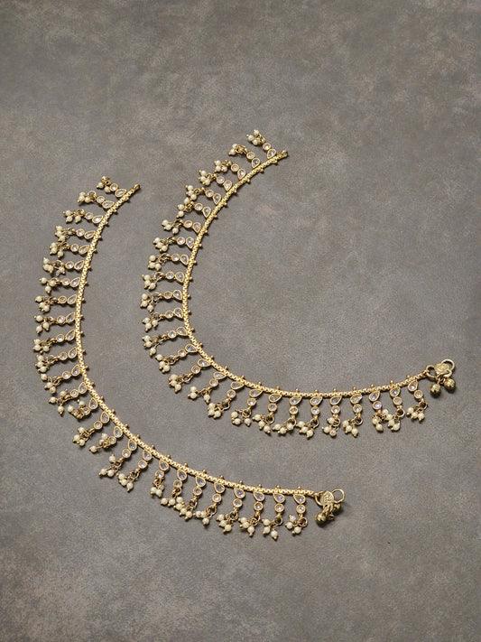 Gold Pearl Cluster Anklets