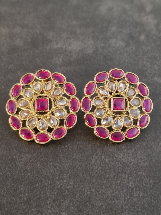 Pink Polki Studs