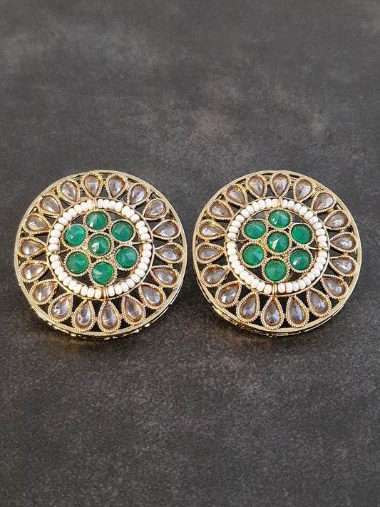 Green Round Polki Studs