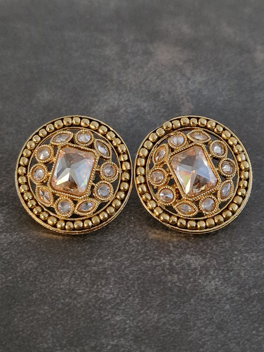 Gold Square Stone Polki Studs