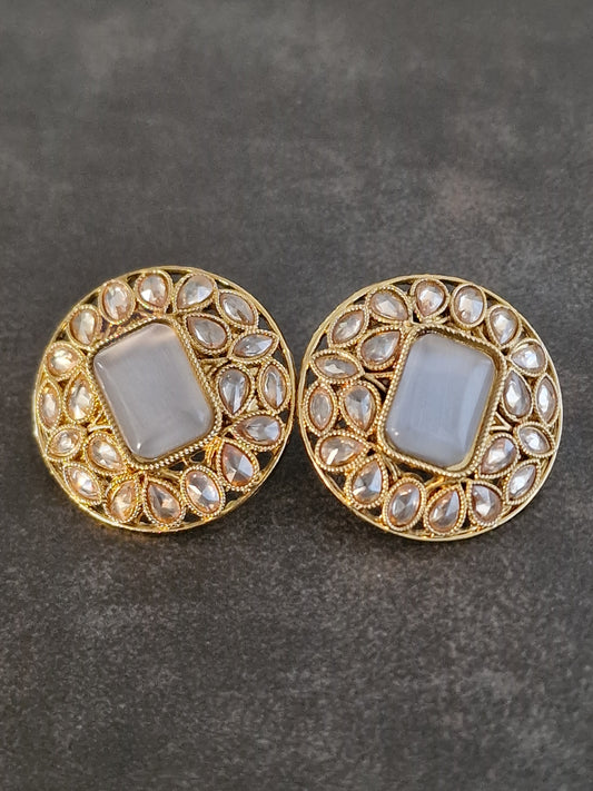 Grey Square Stone Polki Studs