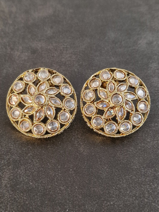 Gold Round Polki Studs