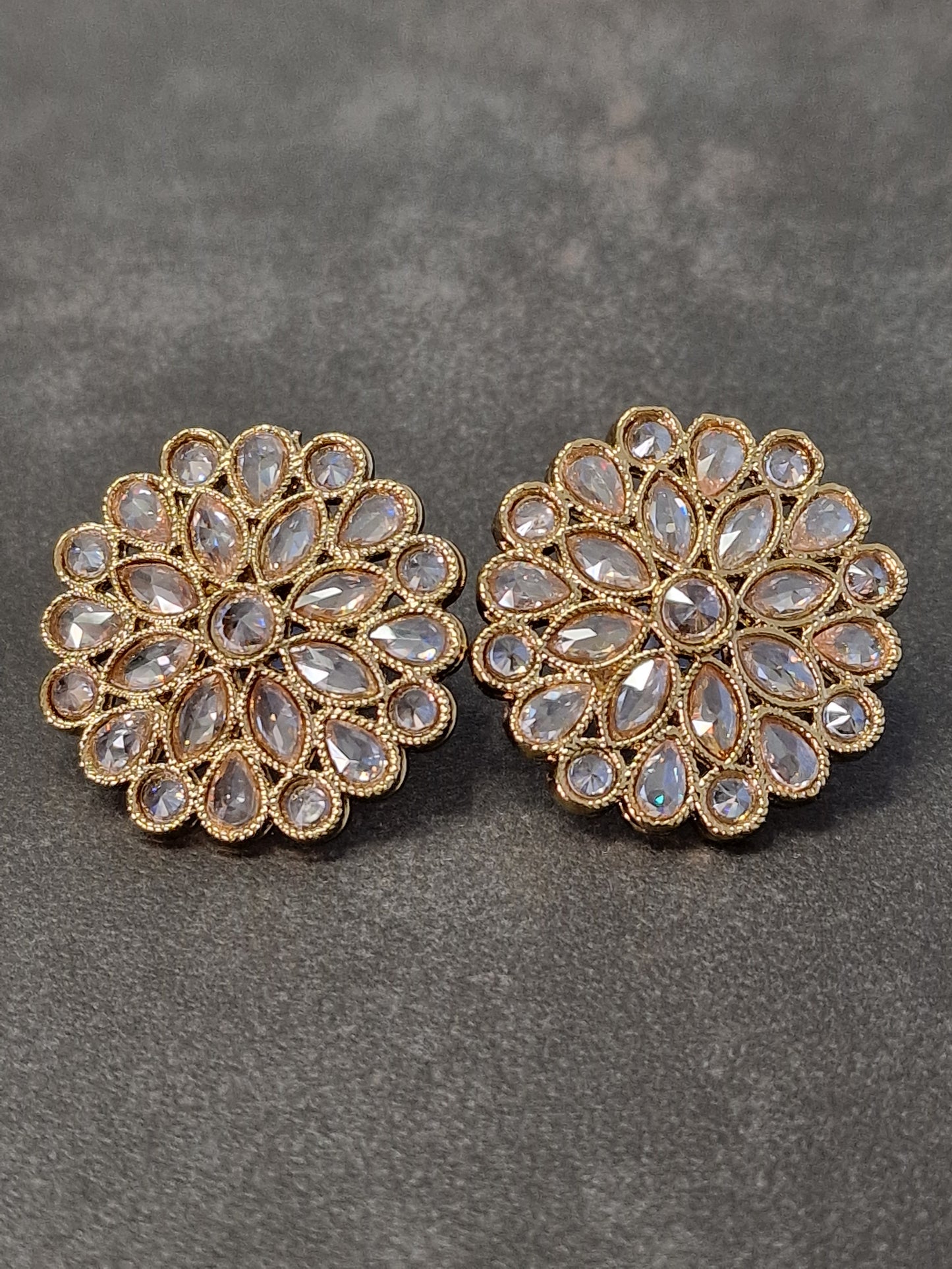 Gold Floral Polki Studs Small